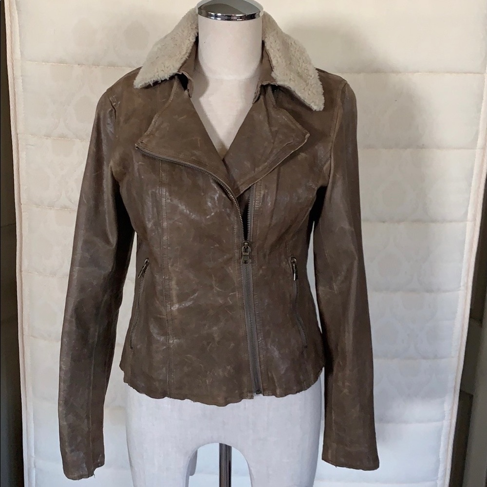 Banana Republic Leather Jacket W Shearling Collar